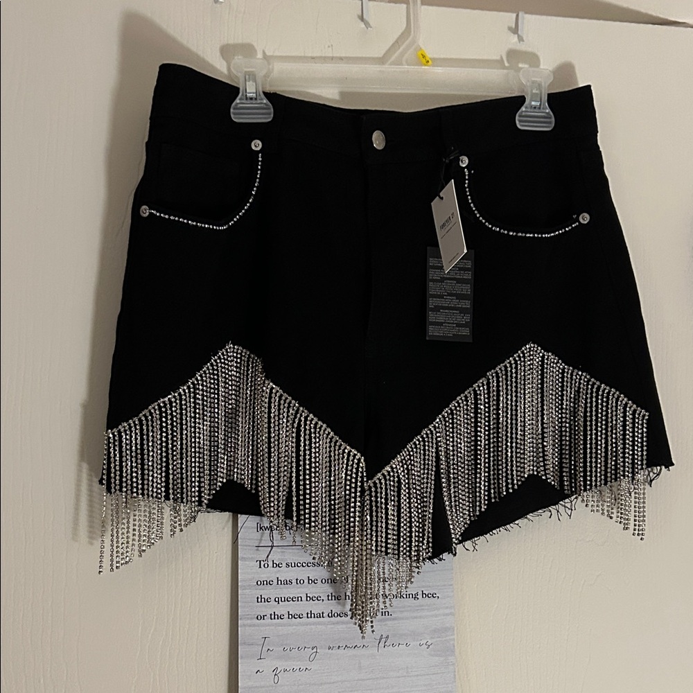 Forever 21 Black Jean Shorts with Silver Fringe